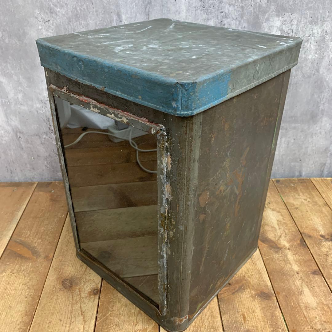 A-1 【希少】ヴィンテージ ブリキ缶 ガラス窓付き ショーケース 小物入れ 収