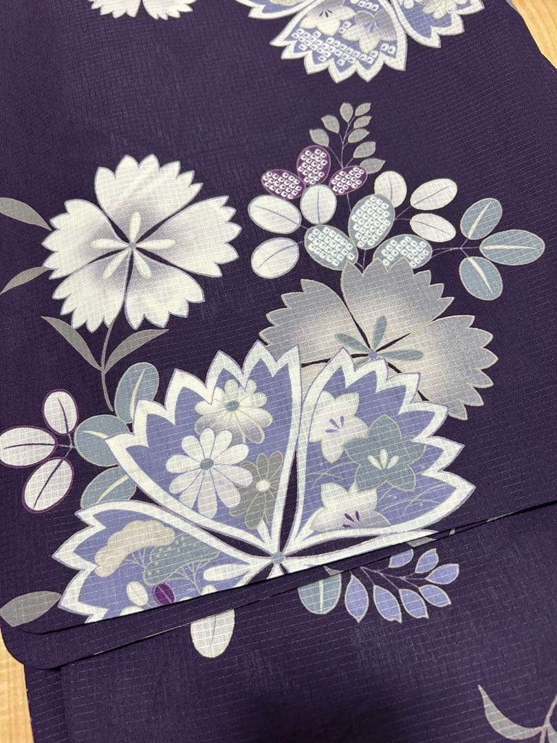 きもの道楽 花柄 浴衣 紫　洗える　ふりふ　撫子　萩