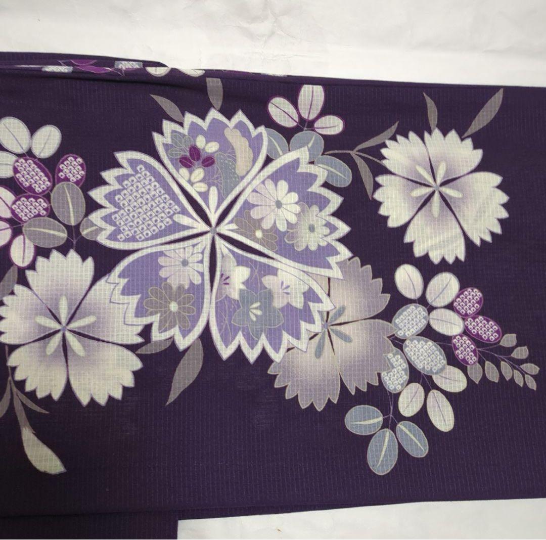 きもの道楽 花柄 浴衣 紫　洗える　ふりふ　撫子　萩