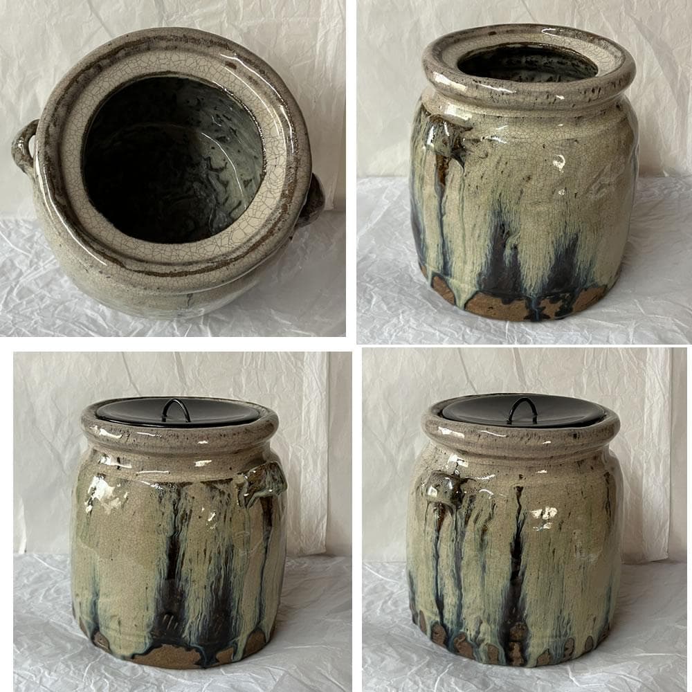 F1425 朝鮮唐津 耳付水指 木箱入り 水指 茶道具