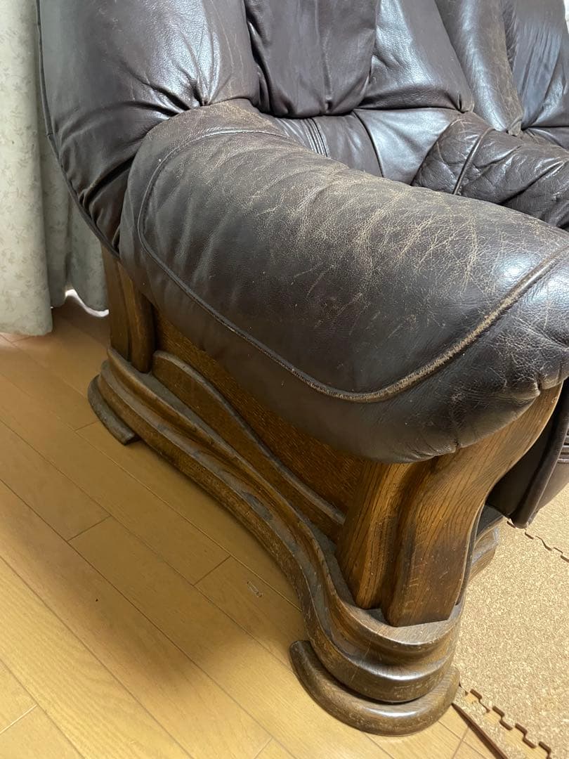 ドイツ製　超高級　革　レザー　無垢材　ソファー　LL