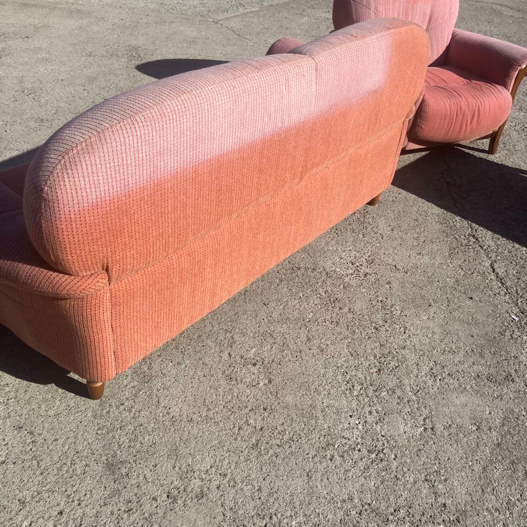 北欧レトロ ミッドセンチュリー 2人掛けソファー アームチェア ピンク 古家具
