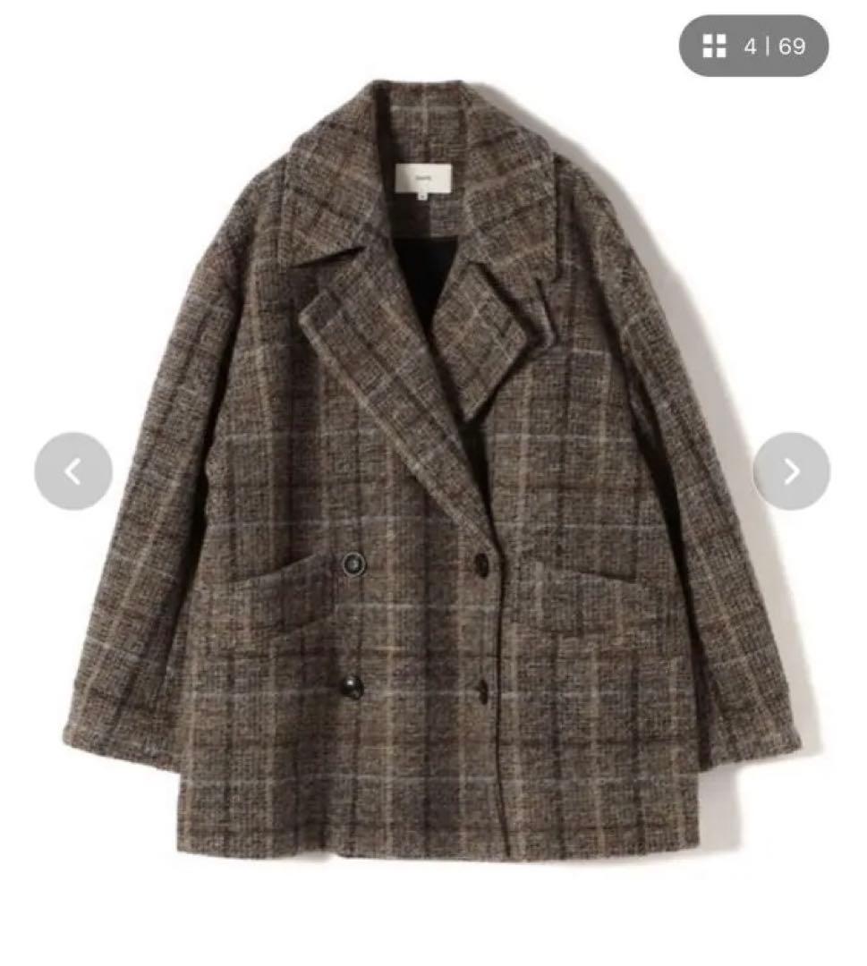 本日限定セール　SHIPS スライバーチェックショートPコート　38