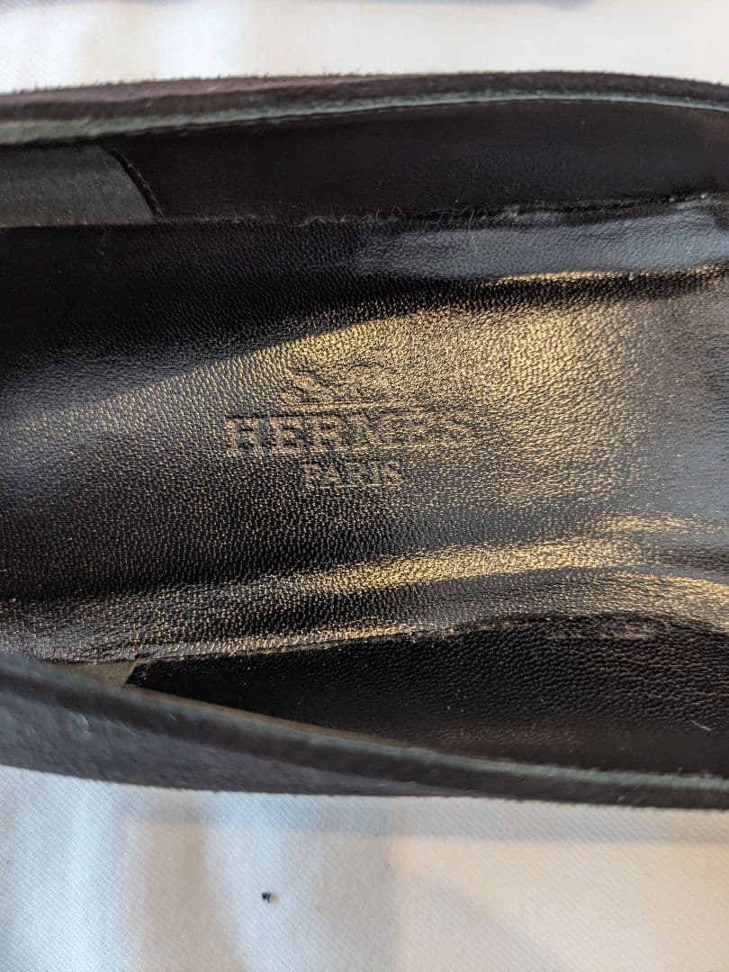 ☆HERMES☆Hロゴの牛革とバックスキン異素材のフラットシューズ黒 362/1