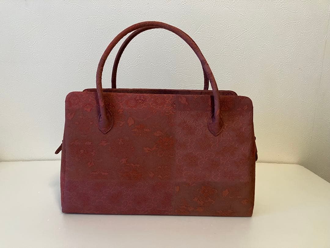 利休バッグ　花唐草模様織地