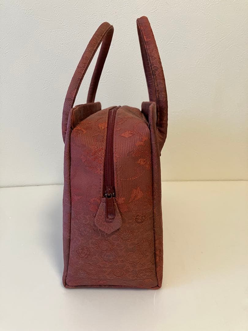 利休バッグ　花唐草模様織地