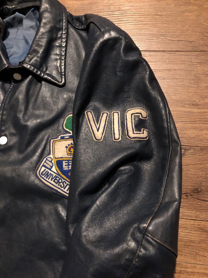 オールレザー スタジャン vintage ネイビー ボロ