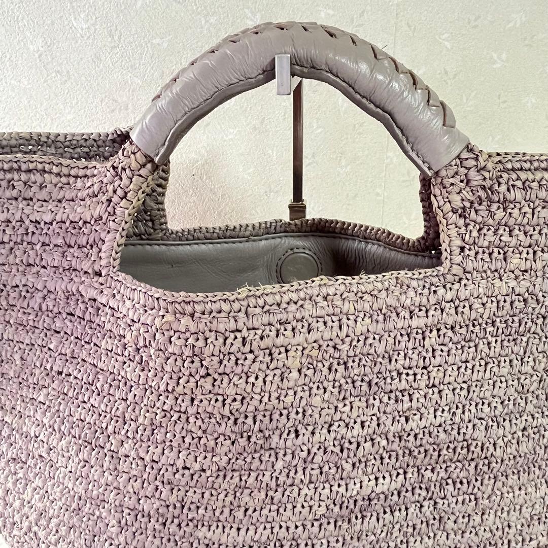 HELEN KAMINSKI ラフィアバッグ カゴバッグ レザーハンドル　グレー