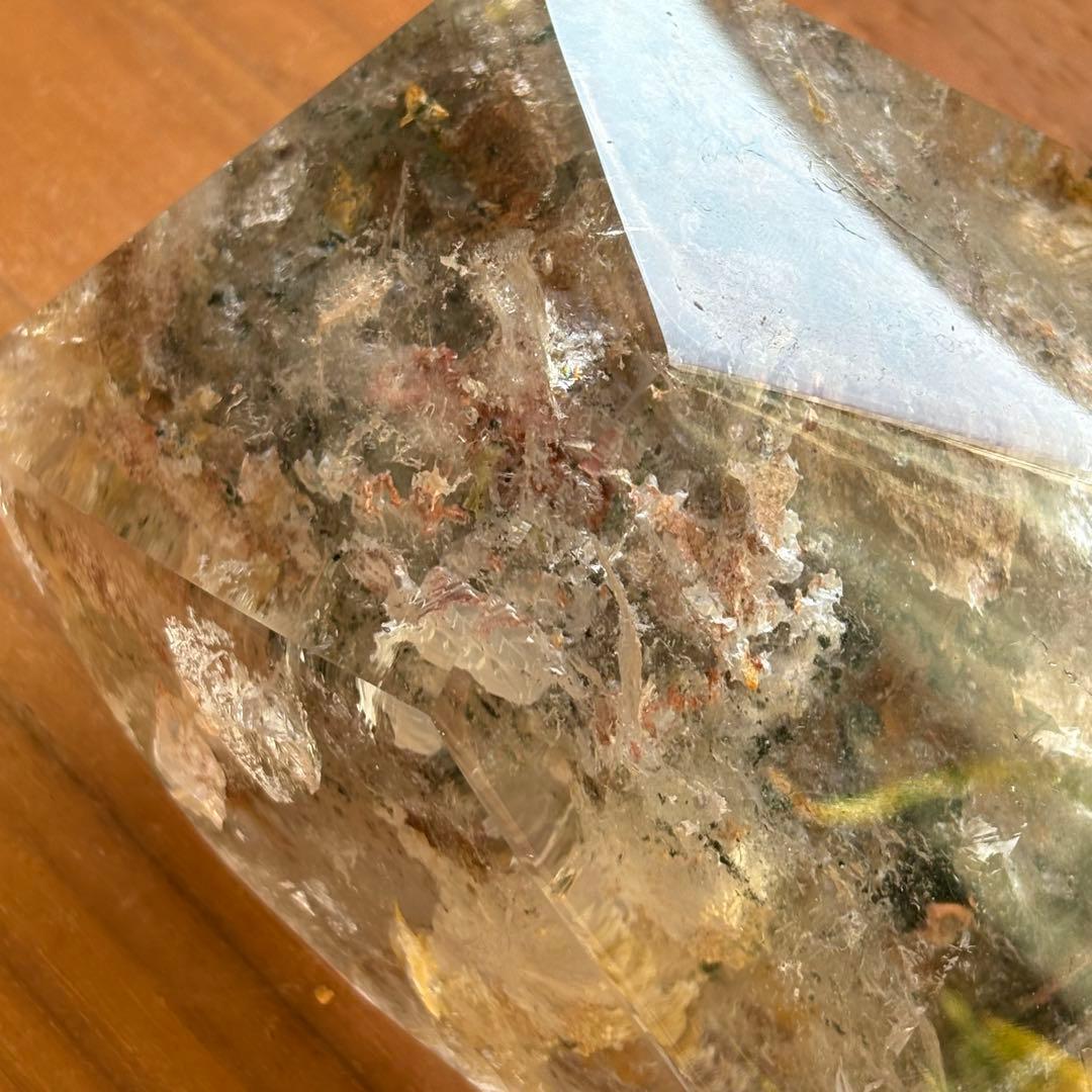 高品質 天然石 水入り流砂 四季ガーデンクォーツ原石置物900g