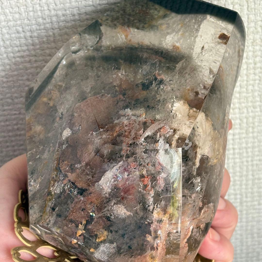 高品質 天然石 水入り流砂 四季ガーデンクォーツ原石置物900g