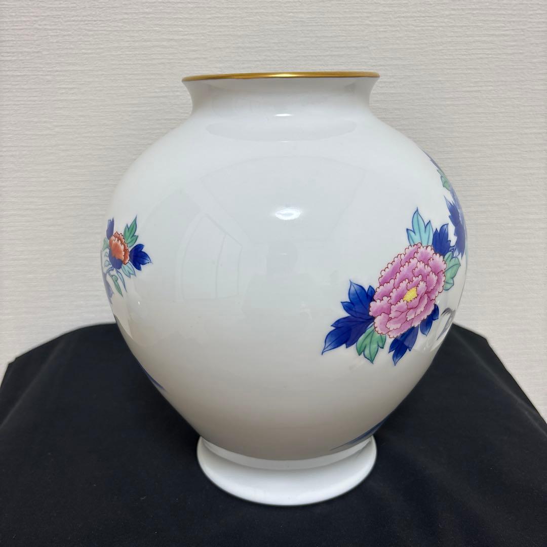 有田焼 香蘭社 色絵 染錦花鳥図 孔雀 牡丹 花瓶 花入 花器