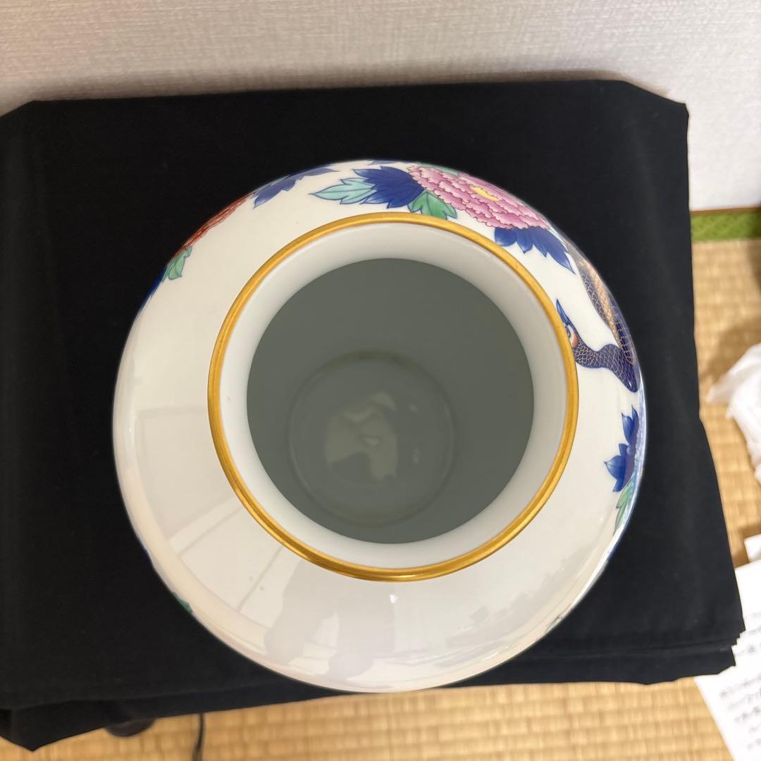 有田焼 香蘭社 色絵 染錦花鳥図 孔雀 牡丹 花瓶 花入 花器