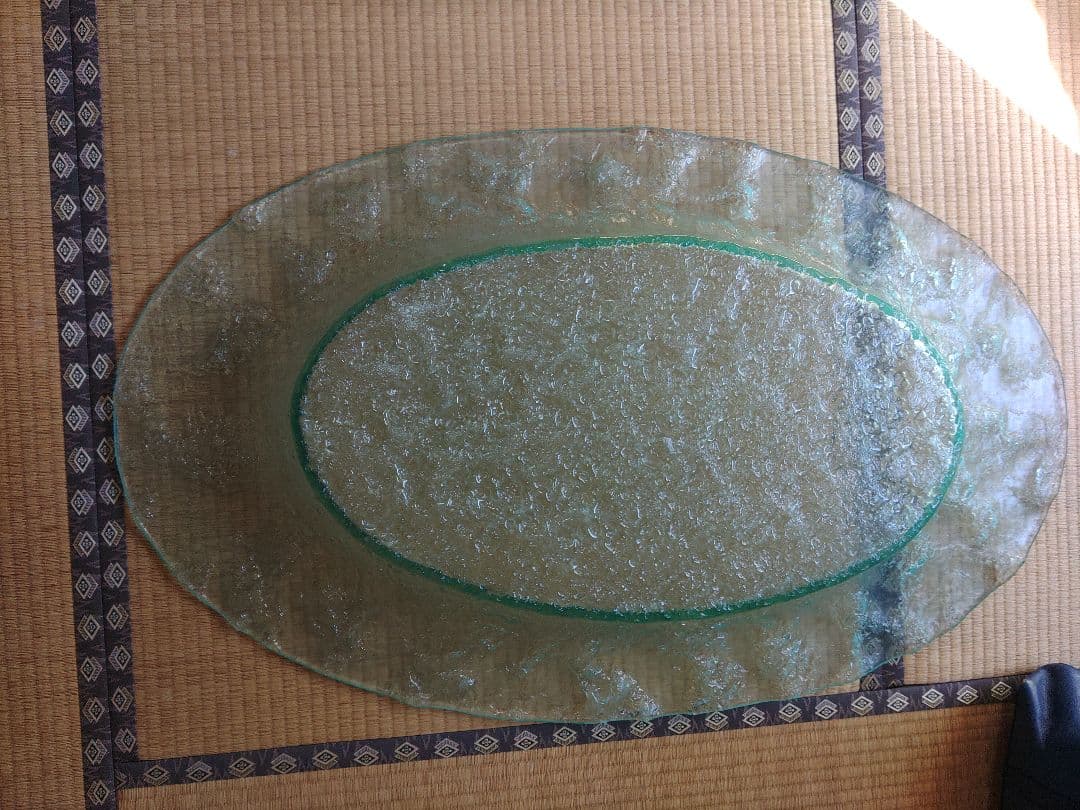 ヴィンテージ　ガラス製楕円皿　花器　水盤