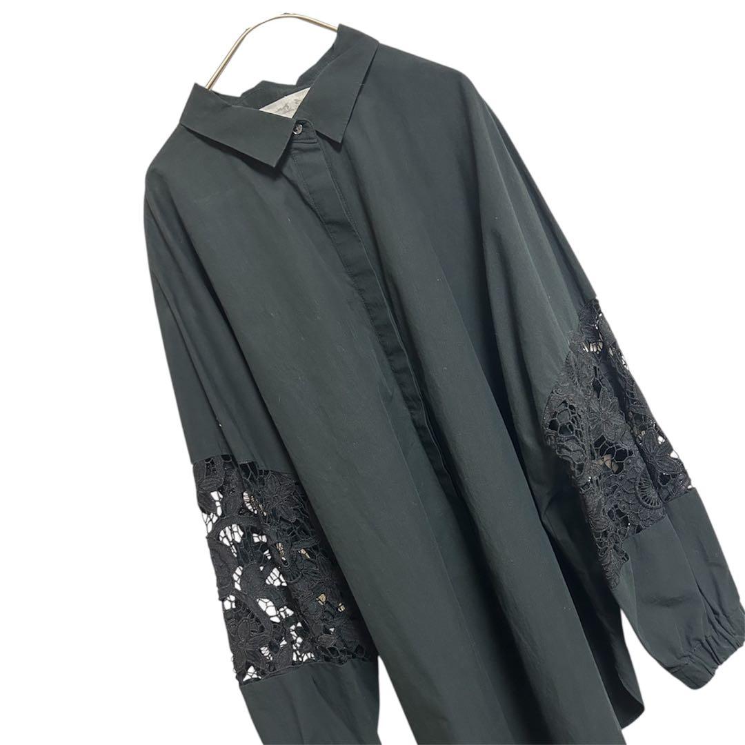 ビアズリー袖レースシャツブラックサイズフリー22AW