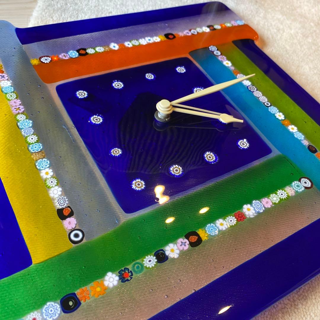 イタリア　ガラス細工　掛け時計　ムラーノガラス　ベニス　ベネチアングラス