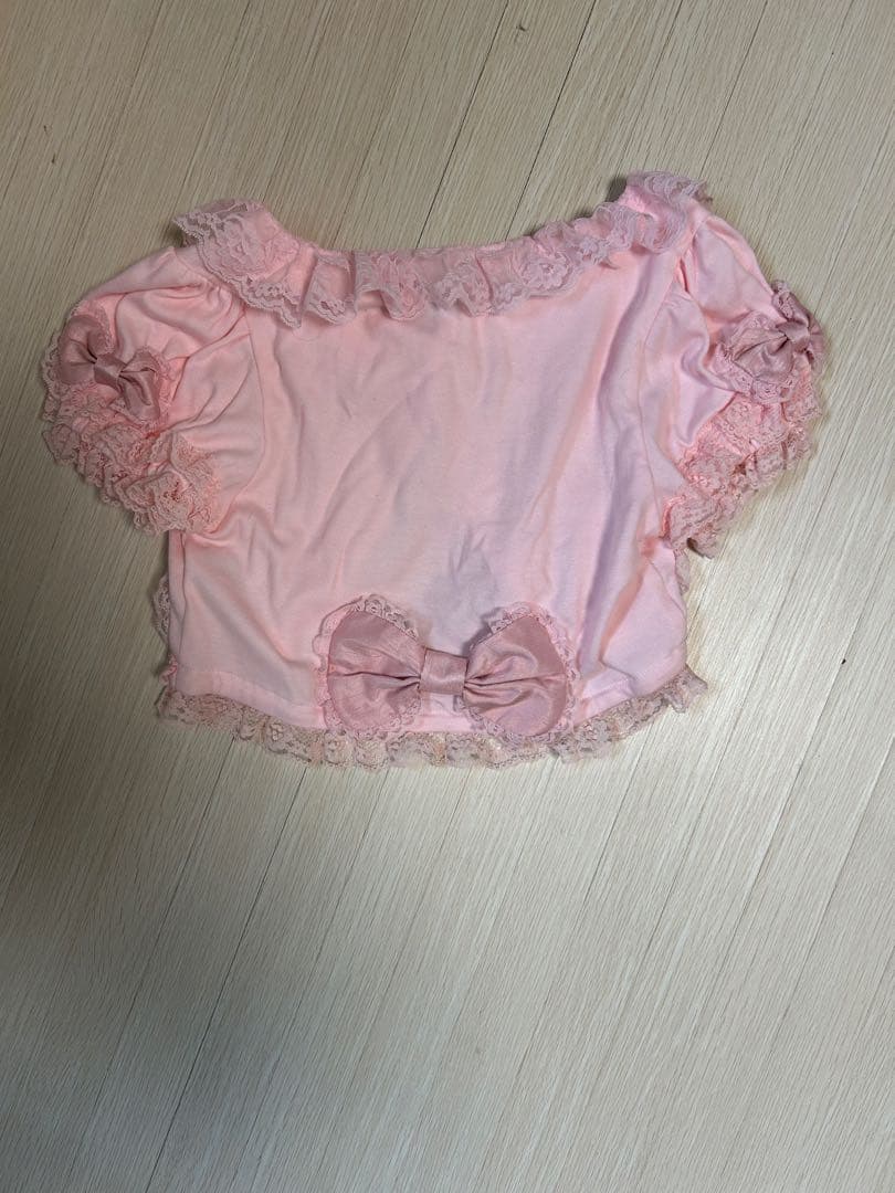 新品 La Pafait ピンク フリル リボン 半袖カーディガン