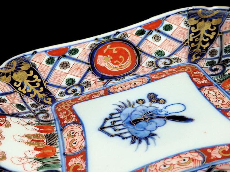 大聖寺伊万里　金襴手　団龍紋に仙人の図　四方皿　５枚　E076AS-BSx