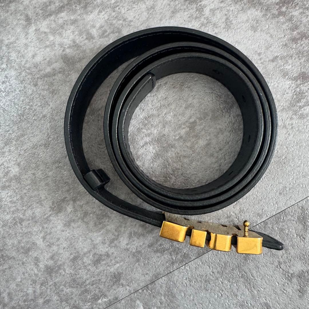 【極美品】Dior ブラックレザーベルト ゴールドバックル