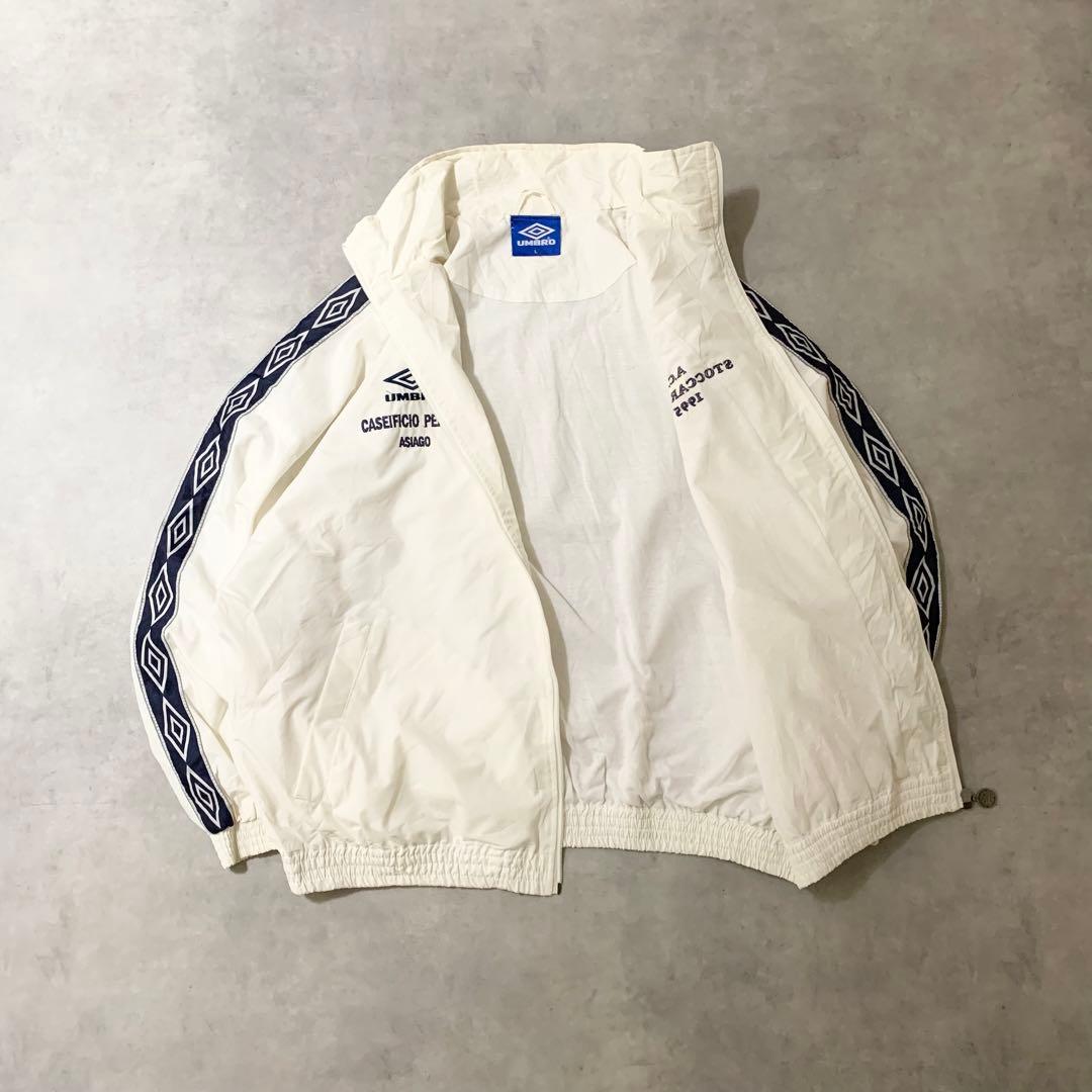 90s古着UMBROナイロンジャケット刺繍口ゴテープロゴホワイトDB392