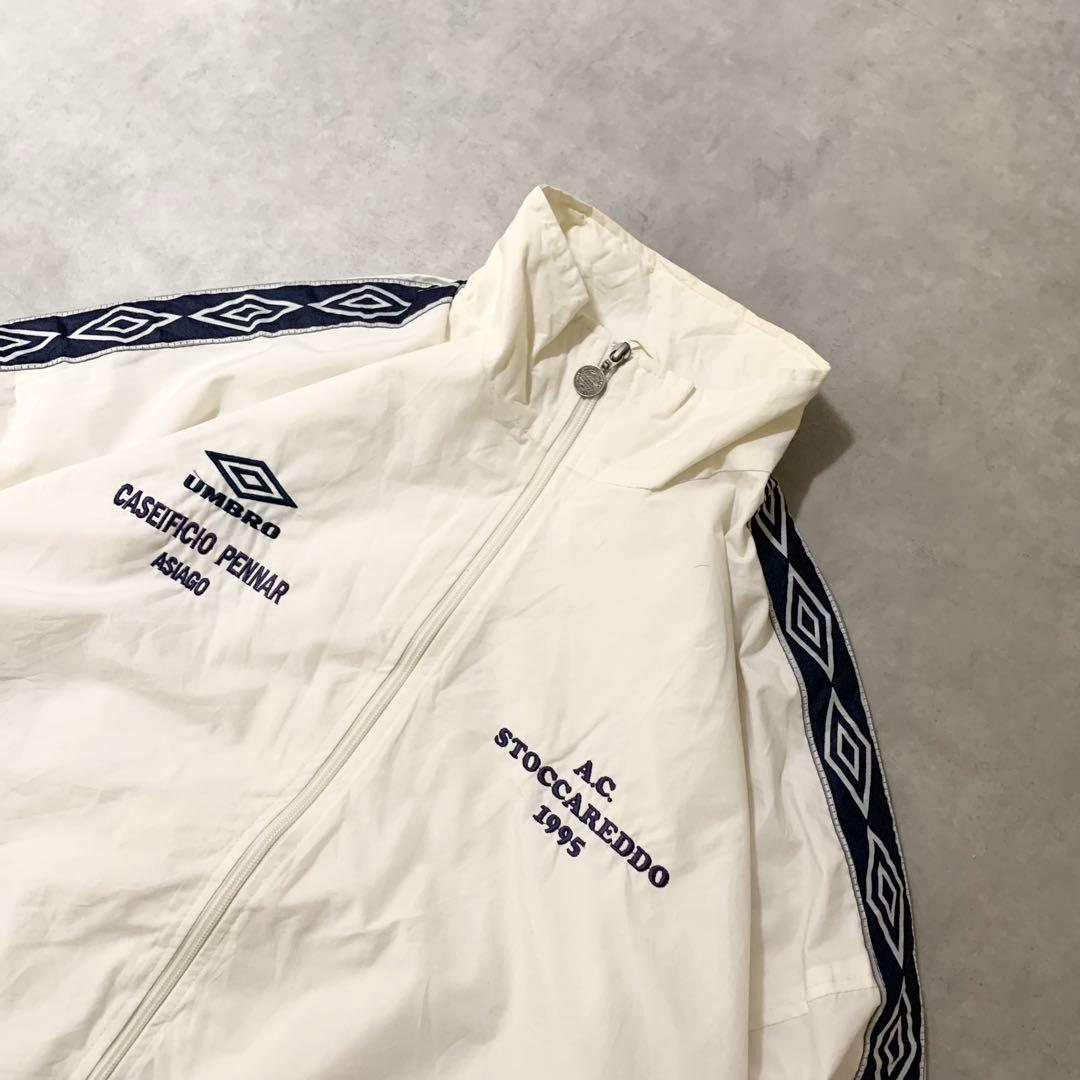 90s古着UMBROナイロンジャケット刺繍口ゴテープロゴホワイトDB392