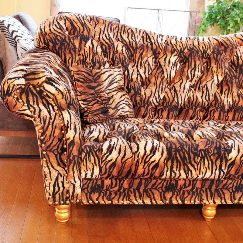虎柄ソファ 幅210cm タイガー ラグジュアリー 丸脚 143-137-001