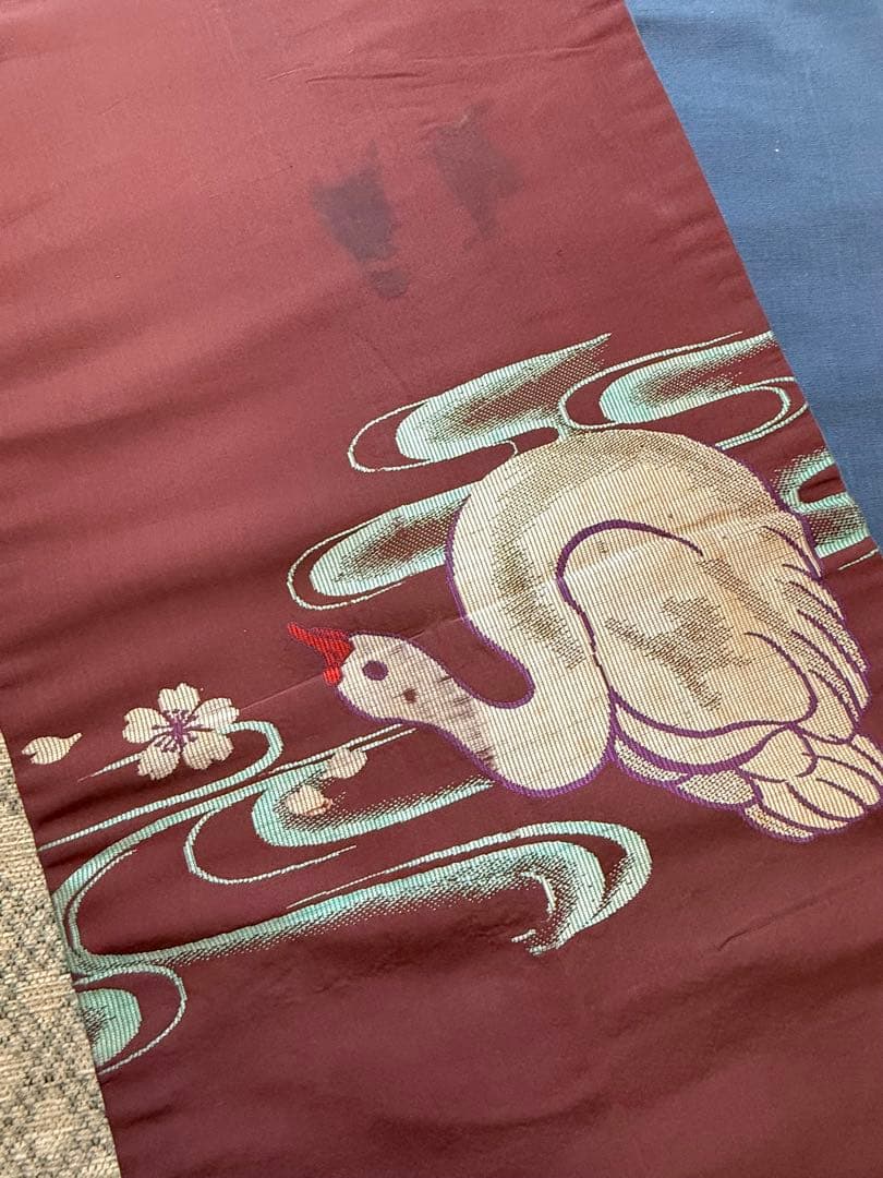 希少 レア 昼夜帯　スワン 白鳥 ? 流水に桜