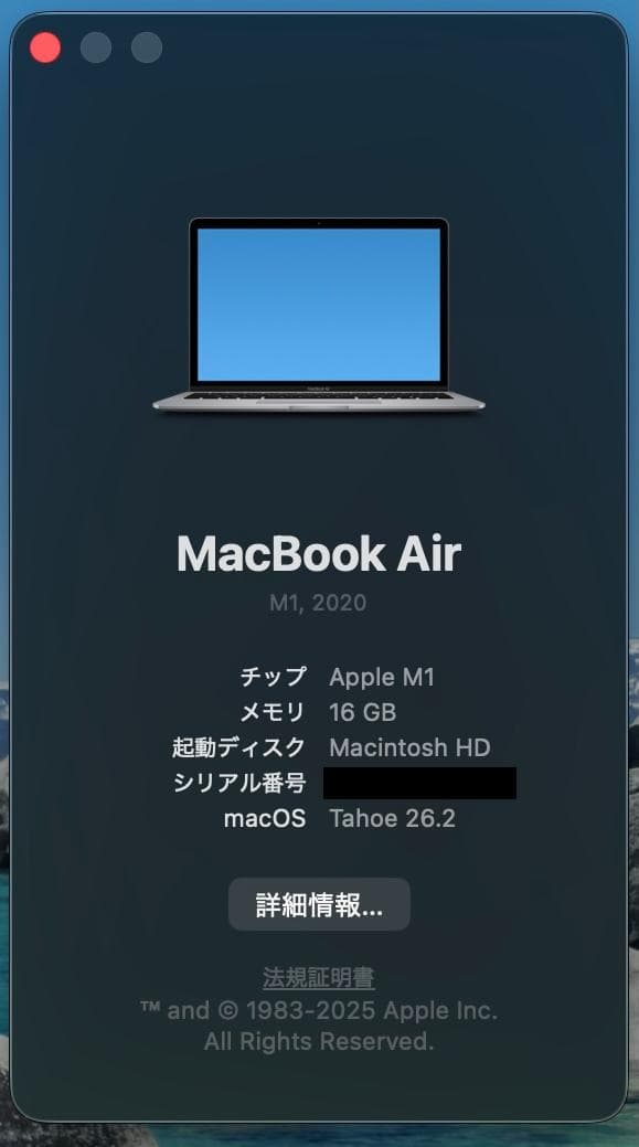 MacBook本体 Macbook Air 2020 M1/13in/16GB/512GB/US