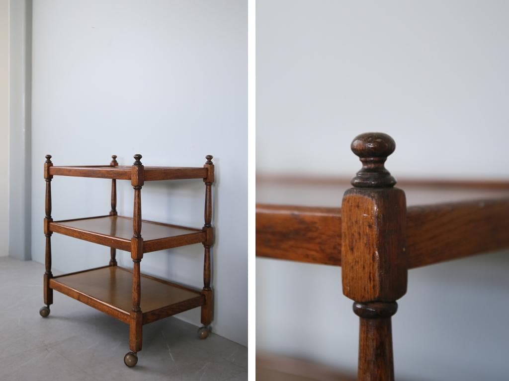 英国アンティーク木製キッチンワゴン/トロリー/サイドテーブル机/飾り棚92-87