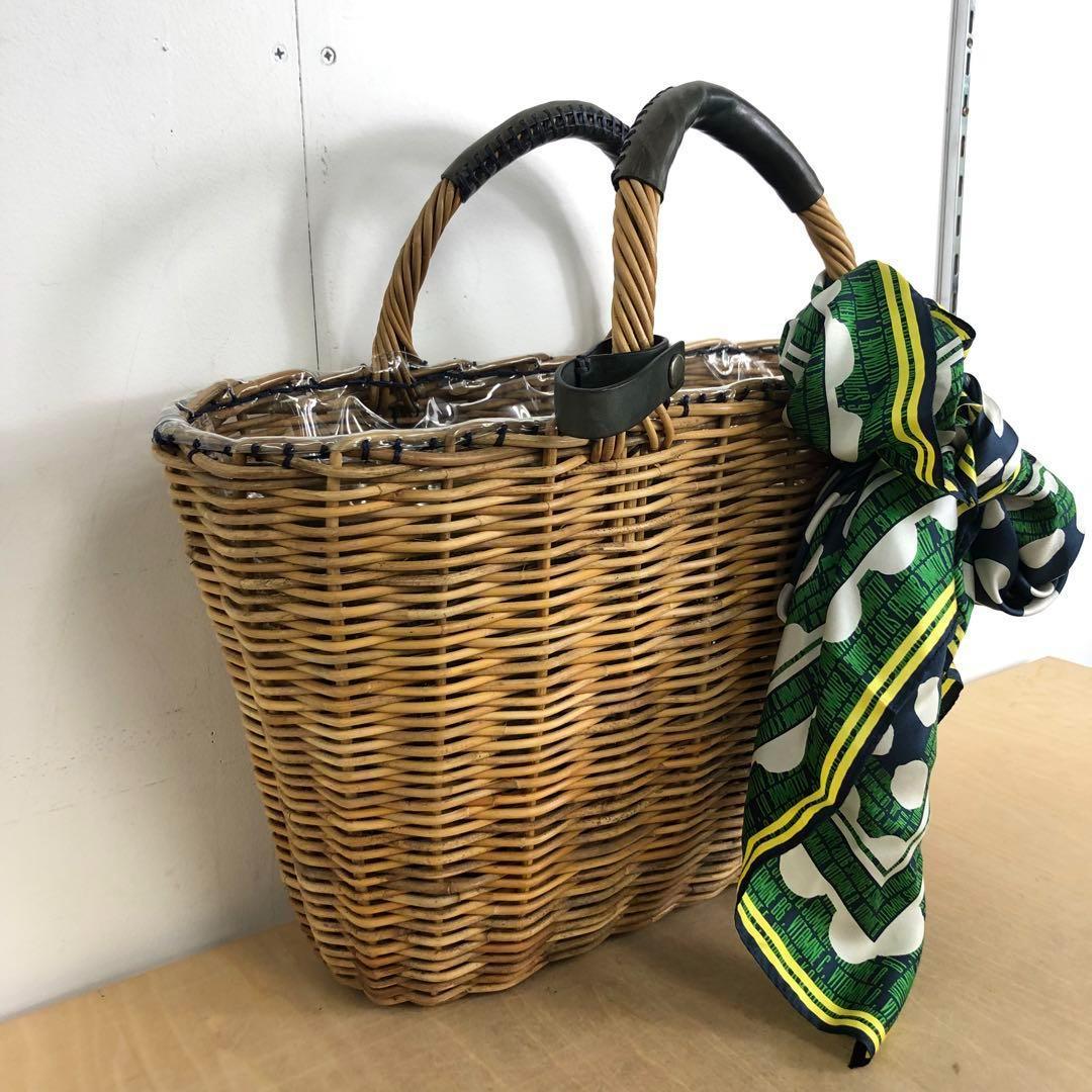 美品 eb・a・gosエバゴス かごバッグ スカーフ ミラー 付き レザー