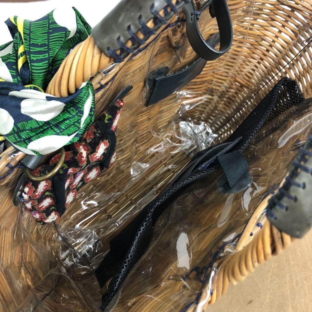 美品 eb・a・gosエバゴス かごバッグ スカーフ ミラー 付き レザー