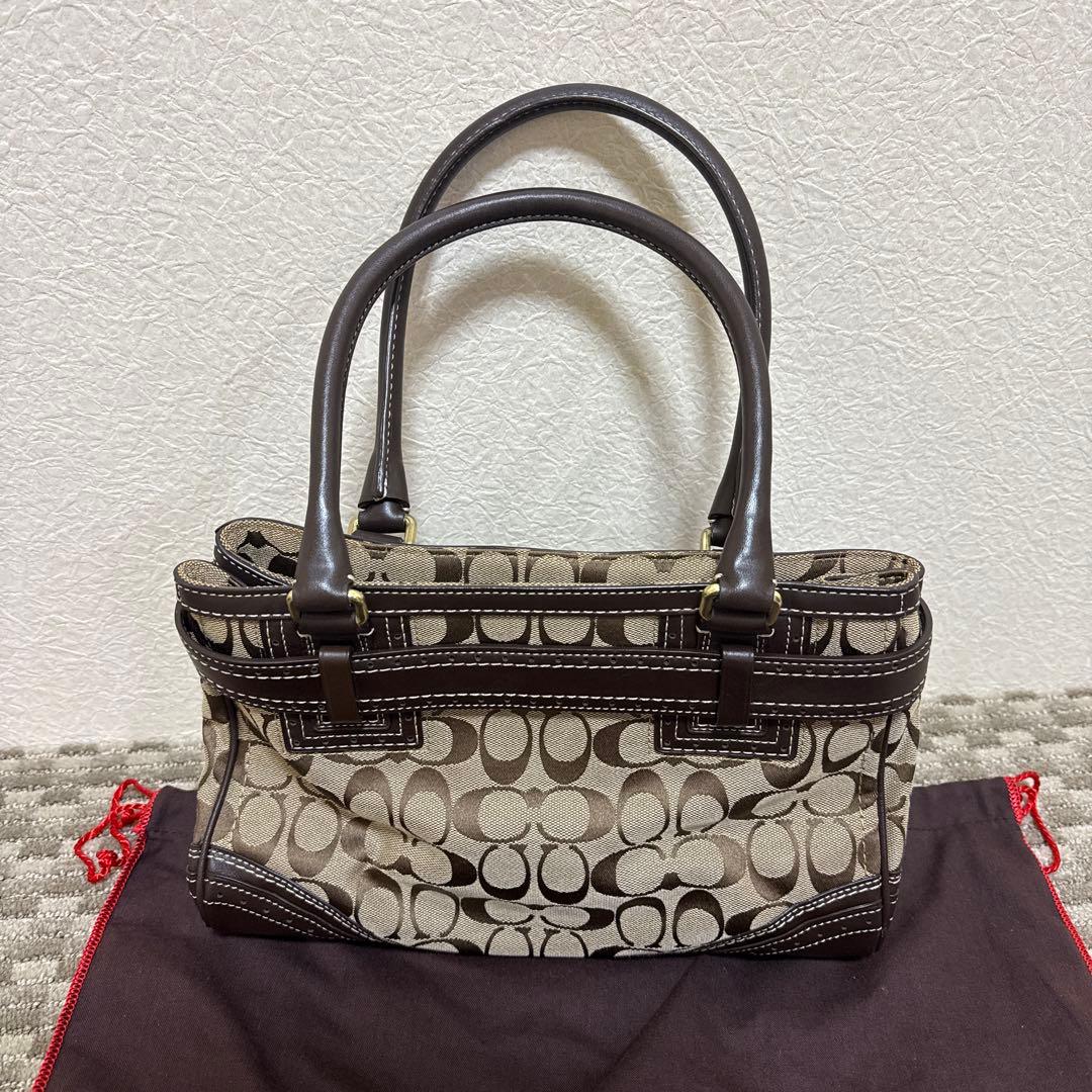 Coach キャンパス　シグネチャー　総柄　ハンドバッグ　ブラウン　美品