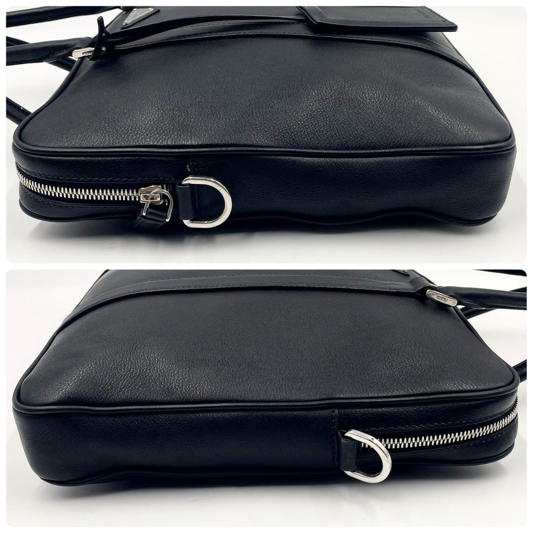 【極美品】プラダ ビジネスバッグ 2way レザー ブリーフ 三角ロゴ Gカード