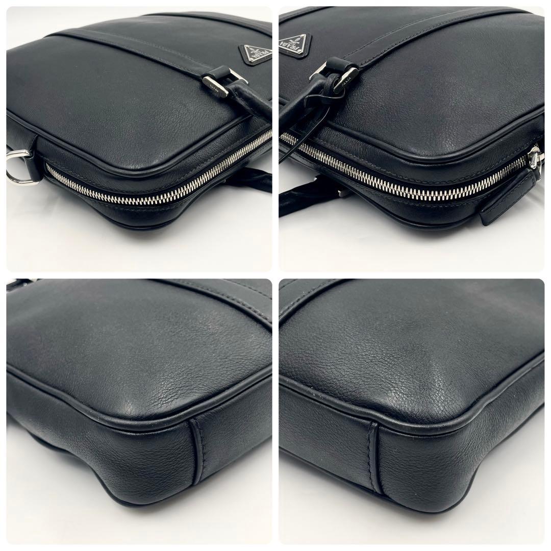 【極美品】プラダ ビジネスバッグ 2way レザー ブリーフ 三角ロゴ Gカード