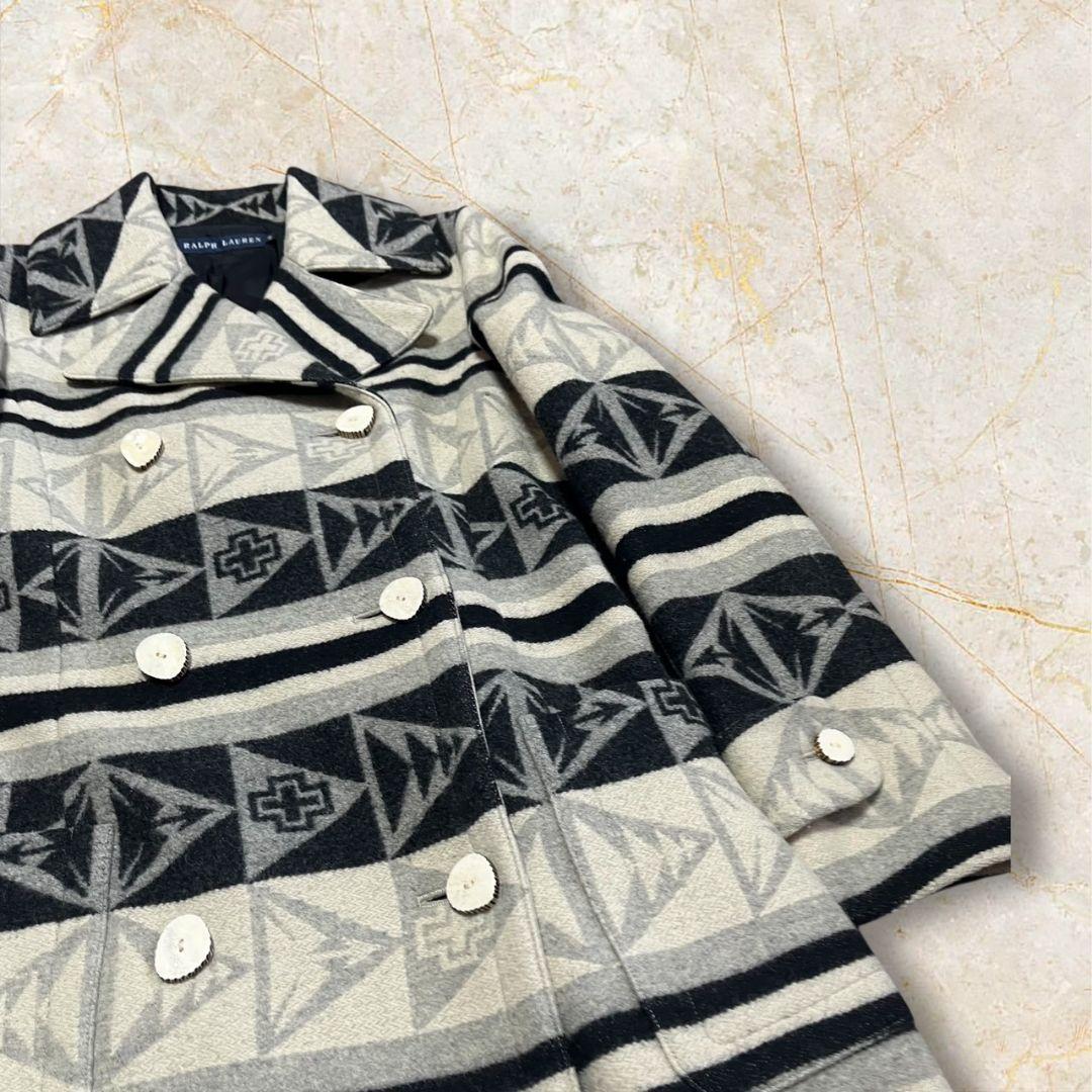 ◎90s/ネイティブ柄◎ラルフローレン★9号　M相当★ウール　コート★幾何学模様