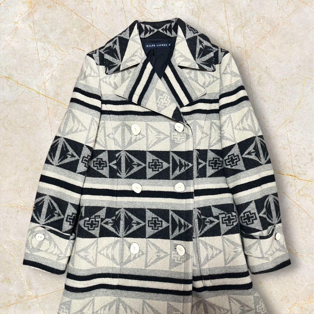 ◎90s/ネイティブ柄◎ラルフローレン★9号　M相当★ウール　コート★幾何学模様