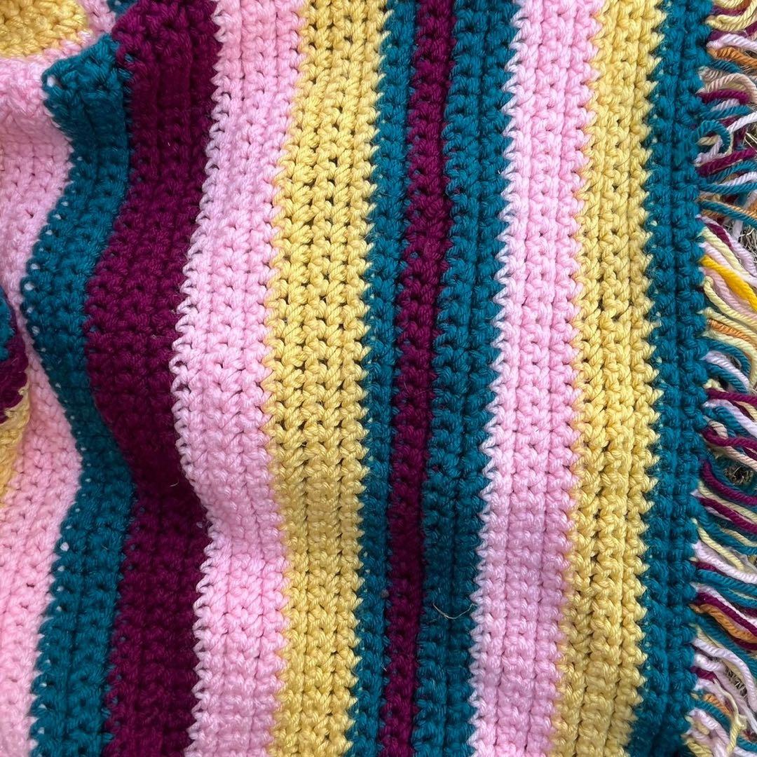 【USA vintage】グラニーブランケット　ストライプ　フリンジ付き