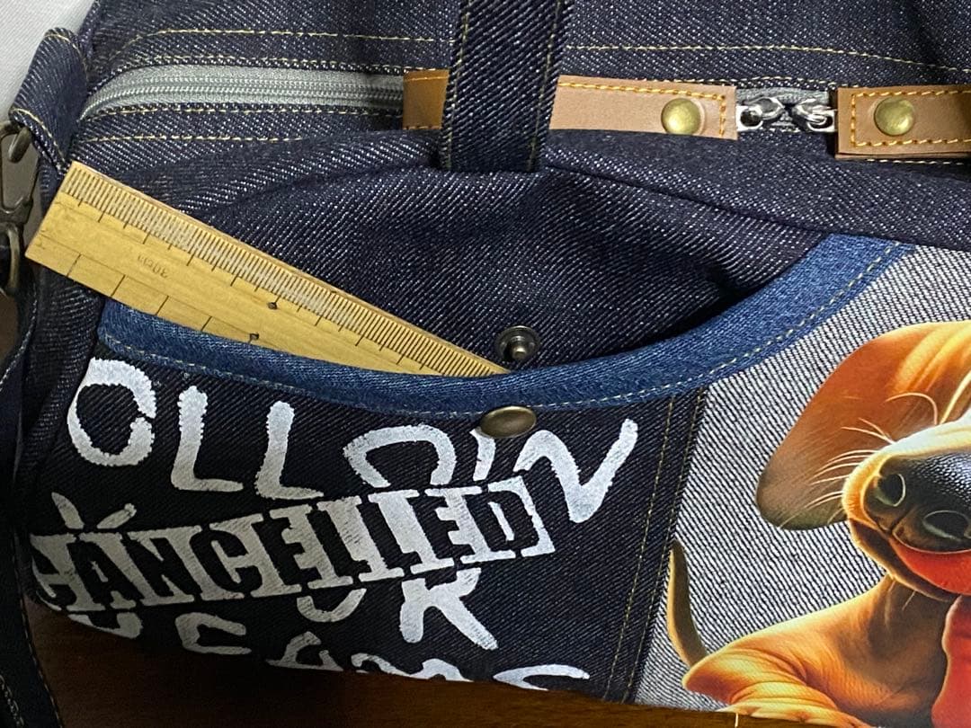 ハンドメイド☆岡山デニム☆ダックスフンド☆3way横長ボストンバッグ