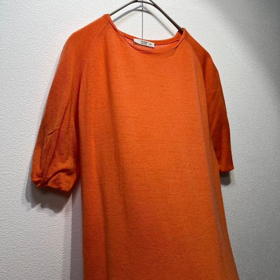 希少 プラダ 上質 ウール デザイン 半袖 ニット チュニック ワンピース 40