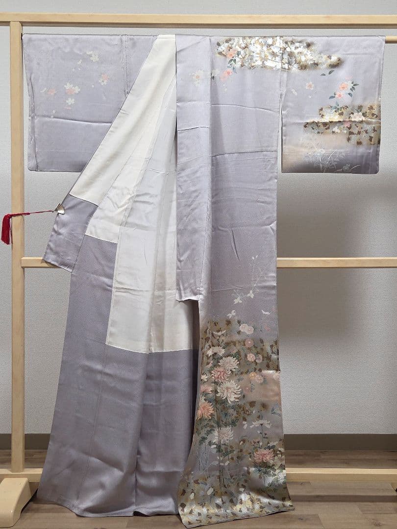 D 京友禅 季節の花々 金銀彩 桜 菊 桔梗 袷 正絹 訪問着 着物