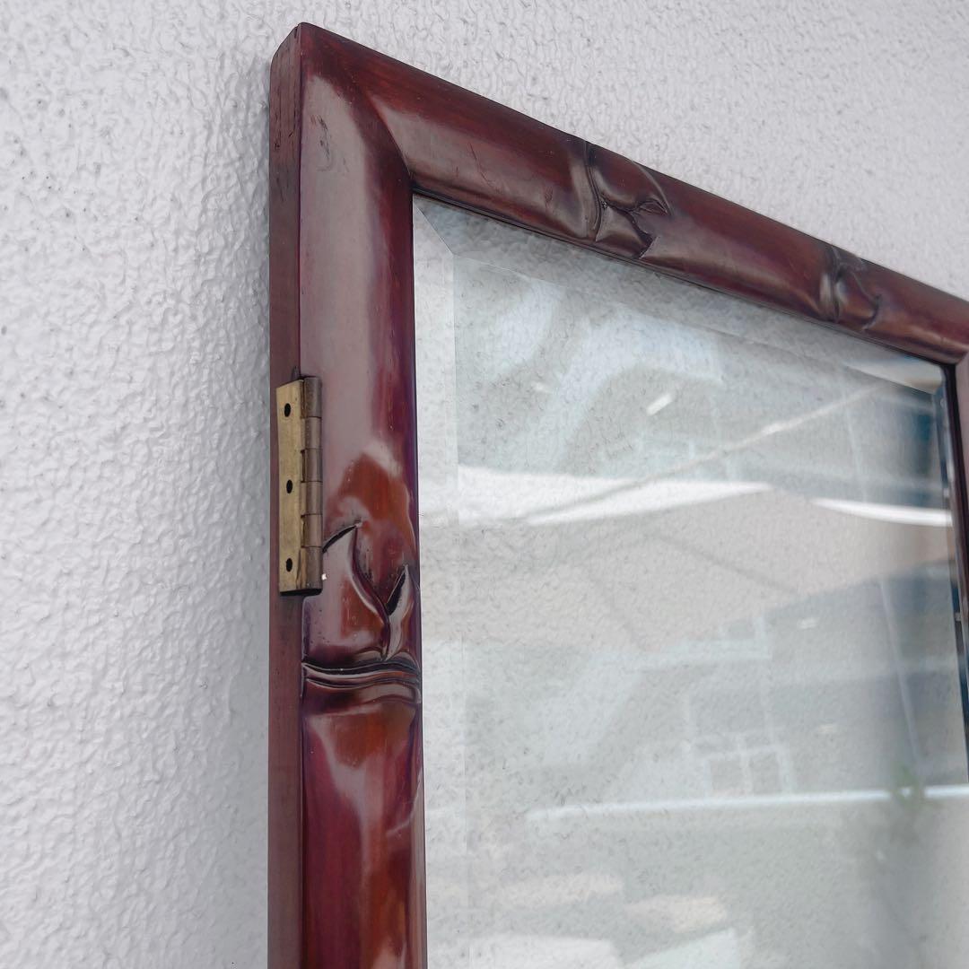 美品　中国の古い装飾扉　ドア　竹模様　木製　観音扉　両面ガラス　建具