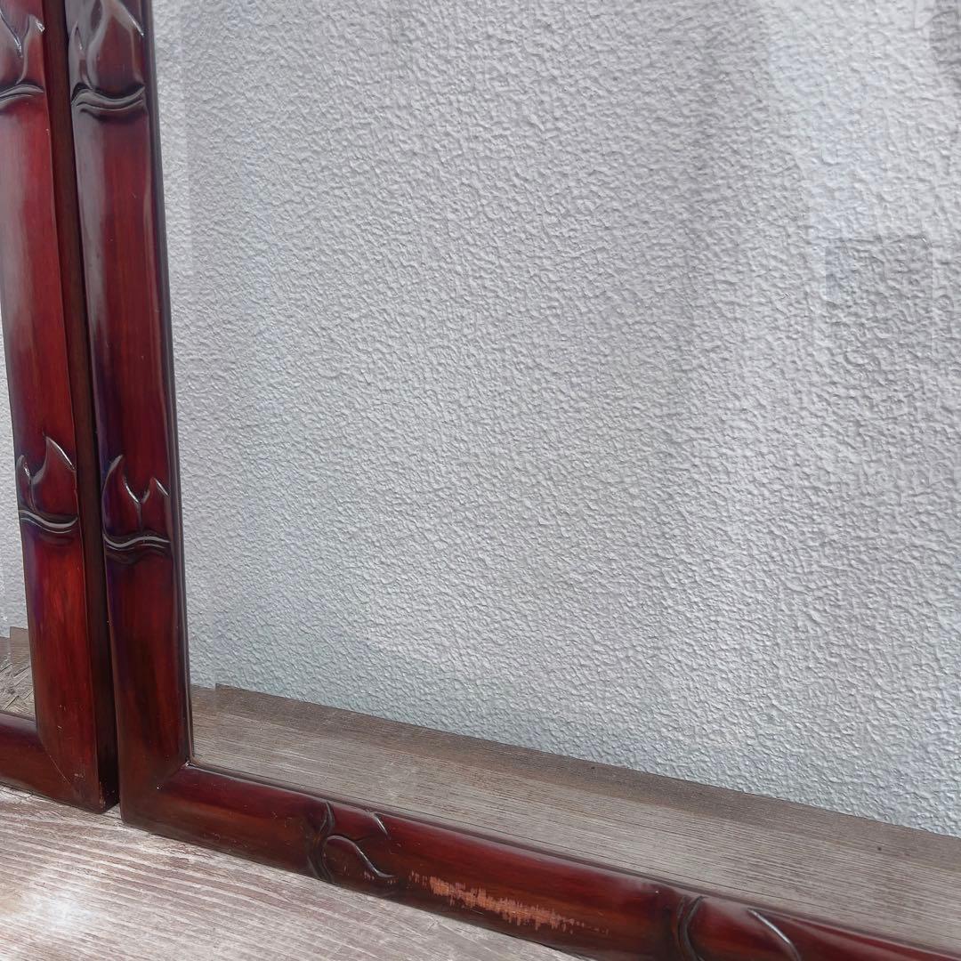 美品　中国の古い装飾扉　ドア　竹模様　木製　観音扉　両面ガラス　建具