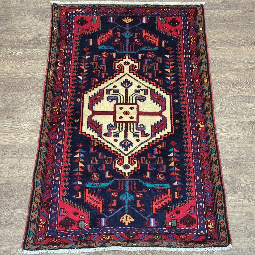 ペルシャ絨毯　ハマダン　ヴィンテージラグ　手織り絨毯　ウール　コットン