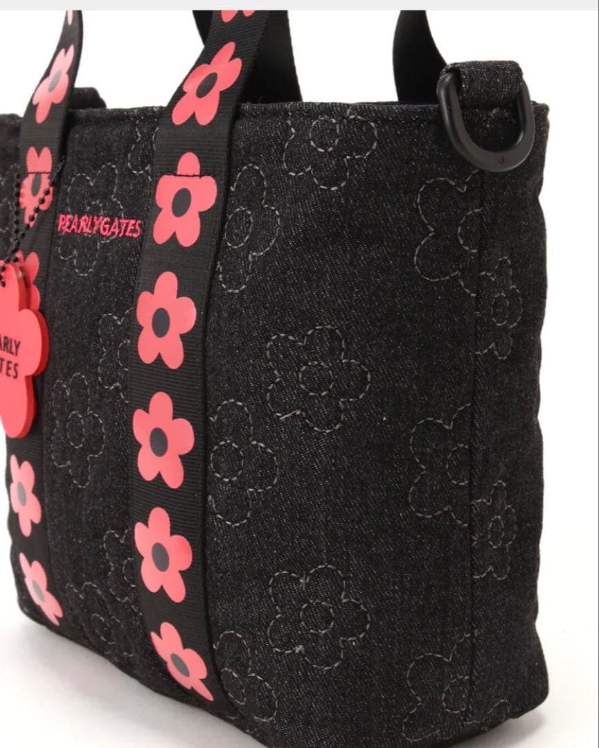 美品　PEARLY GATES フラワーカートバッグ ブラック/ピンク