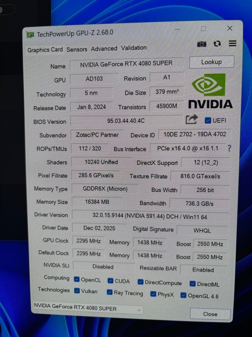 ZOTAC GeForce RTX 4080 super 使用極少美品