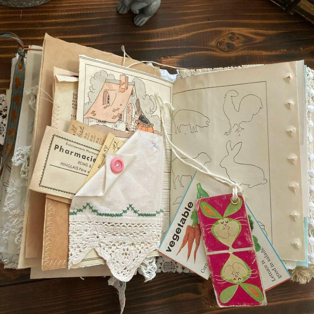 junk journal ジャンクジャーナル雑記帳　平袋　紙ものセット付き