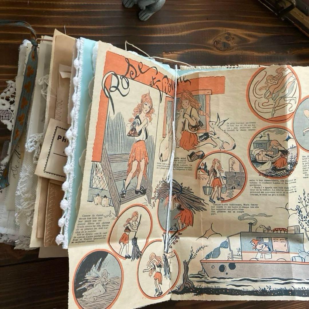 junk journal ジャンクジャーナル雑記帳　平袋　紙ものセット付き