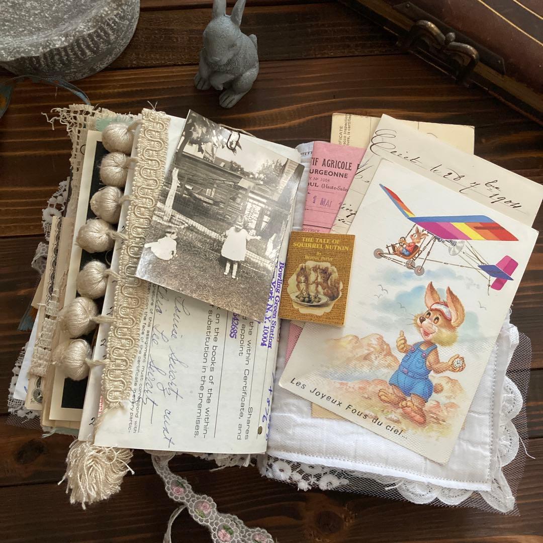 junk journal ジャンクジャーナル雑記帳　平袋　紙ものセット付き