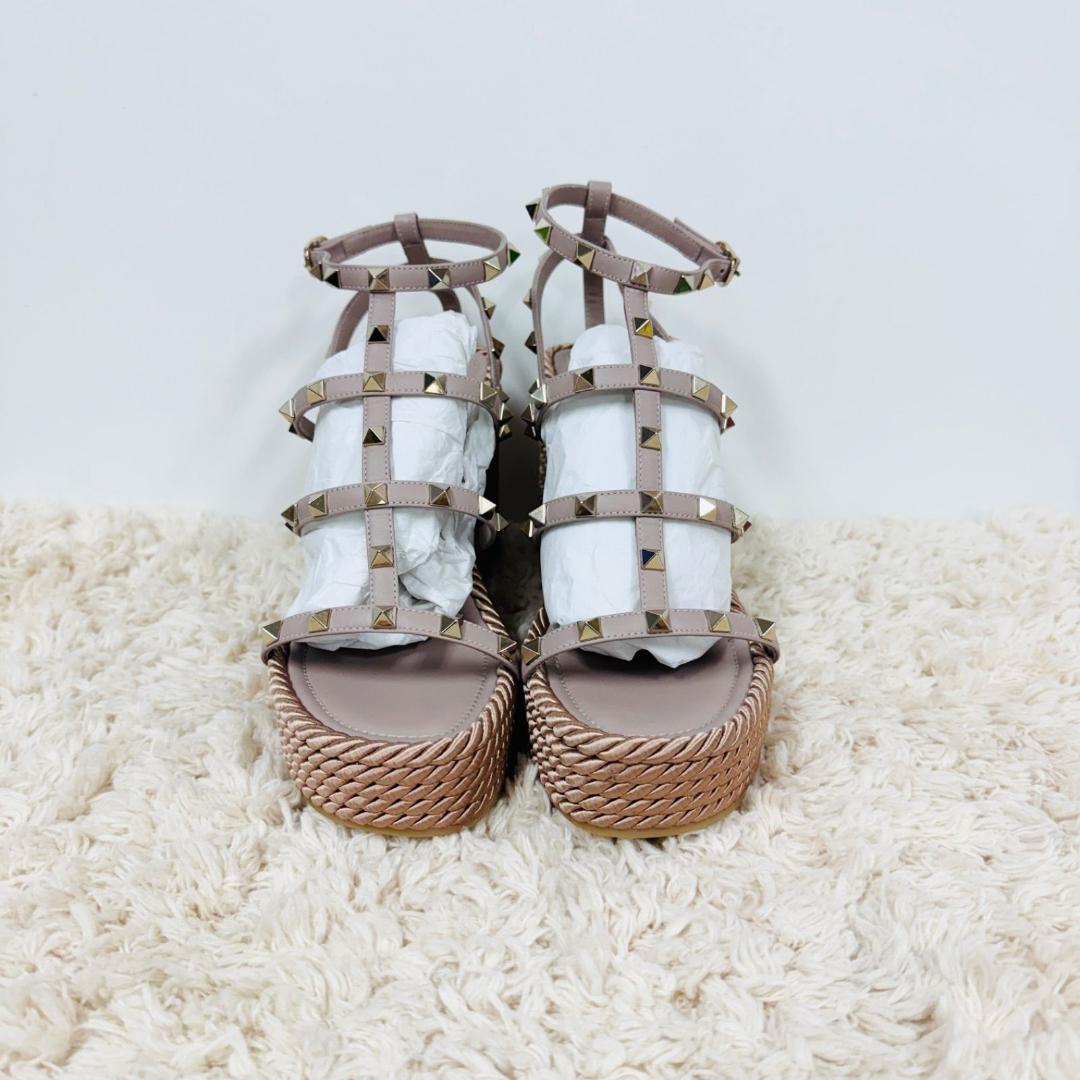 極美品 VALENTINO ロックスタッズレザー ウェッジソール ピンク