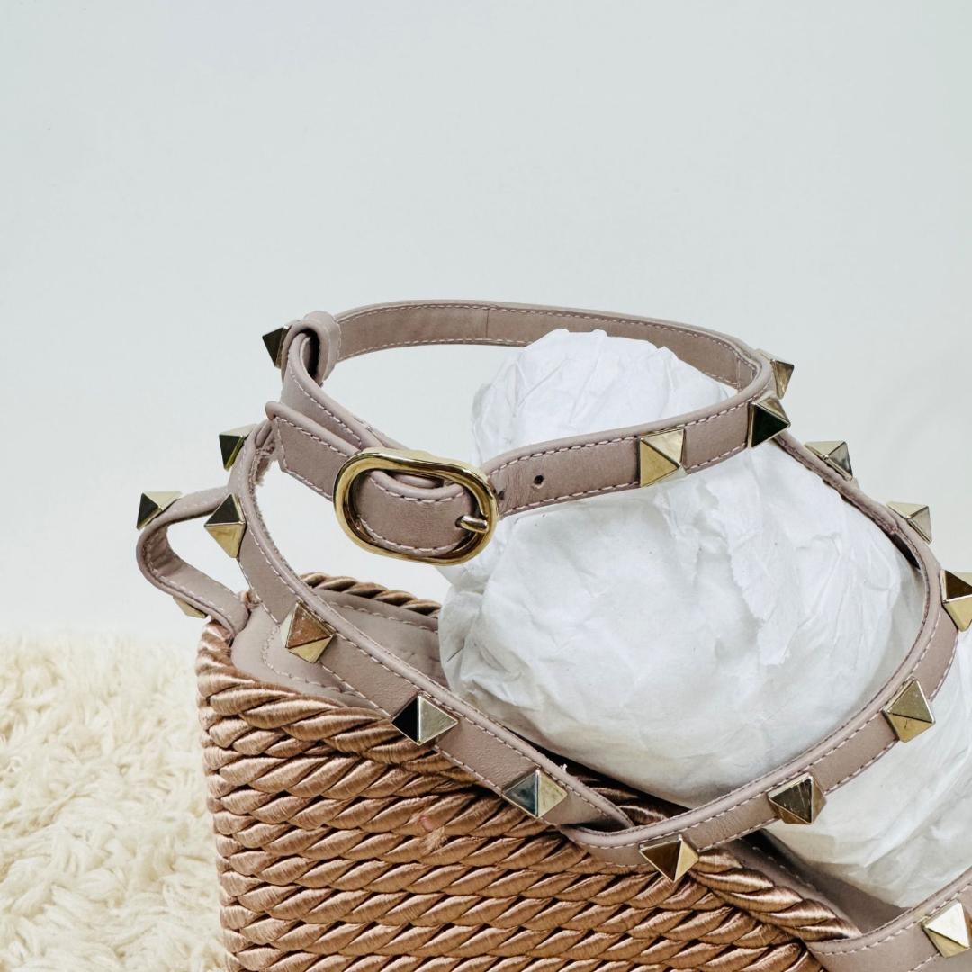 極美品 VALENTINO ロックスタッズレザー ウェッジソール ピンク