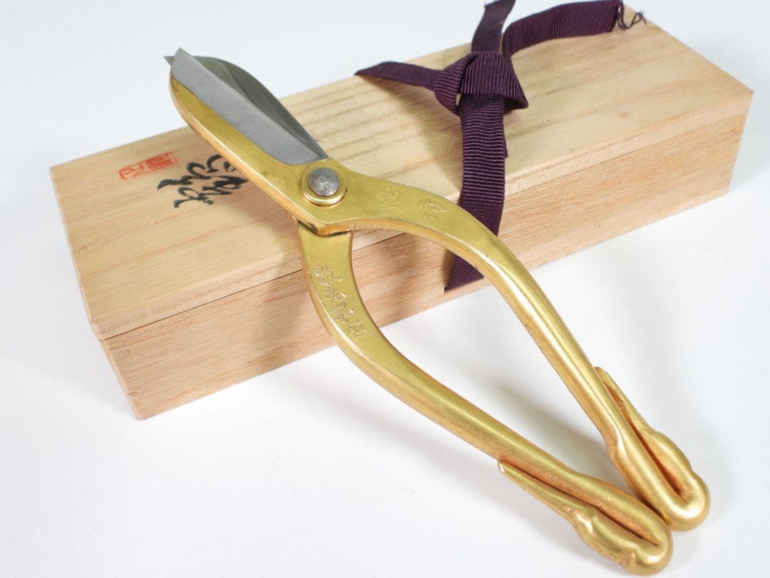 安重造 鋏はさみ 銘鶴寿 植木鋏 園芸鋏 剪定鋏 花切鋏 盆栽道具 池坊專永箱